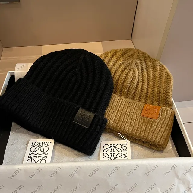 Loewe Anagram Patch Ribbed Knit Black Beanie