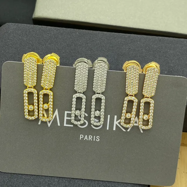 Messika Gold Silver Rectangular Frame Pavé Diamond Halo Earrings