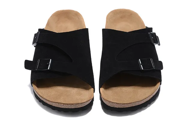Birkenstock Arizona Black Suede Dual-Buckle Slippers