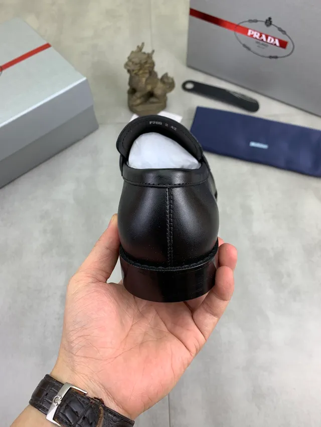 Prada Loafer Black Leather Penny Strap Square Toe Loafer