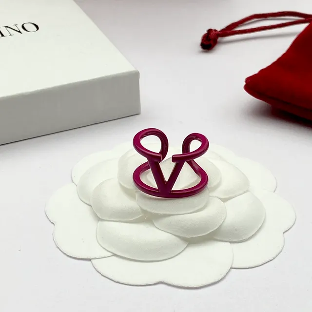 Valentino VLTN Interlocking Double-V Magenta Enamel Ring