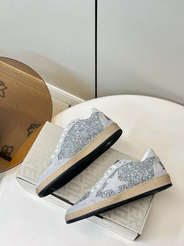 Golden Goose Ball Star Silver Glitter Star-Embellished Lifestyle Sneakers
