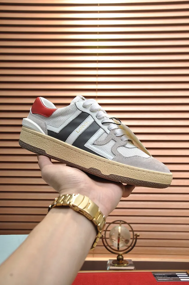 Lanvin White Gray Low-Top Mixed-Material Upper Lifestyle Sneakers