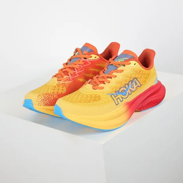 Hoka Yellow Red Knit Upper Gradient Midsole Running Shoes