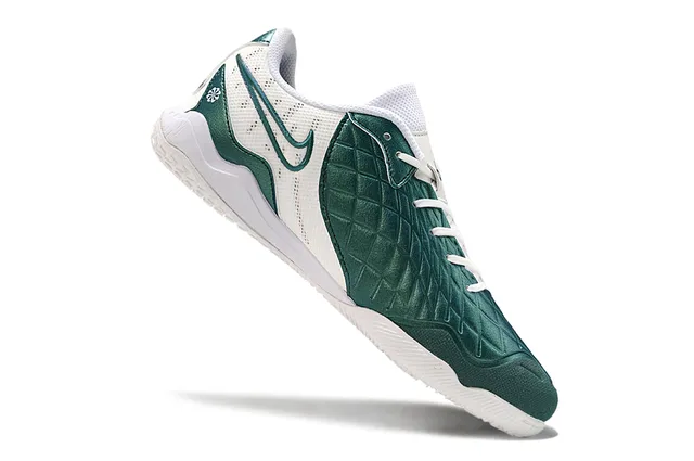 Nike White Green Quilted Toe Cap Perforated Mesh Upper Indoor Soccer Shoes