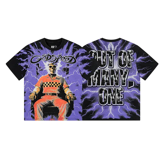 Godspeed Graphic Print Tie-Dye Skull Lightning T-Shirt