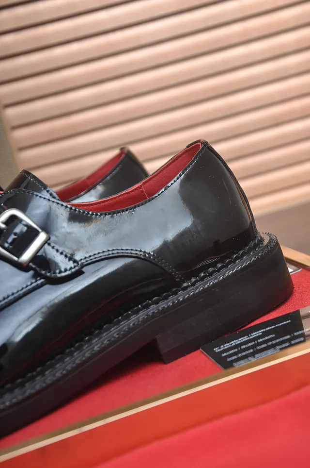 Christian Louboutin Black Red Glossy Patent Leather Single Strap Monk Shoes