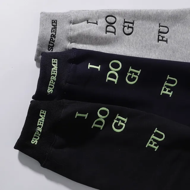 Supreme Full-Zip Navy Gray Embroidered Chest Logo Hoodie