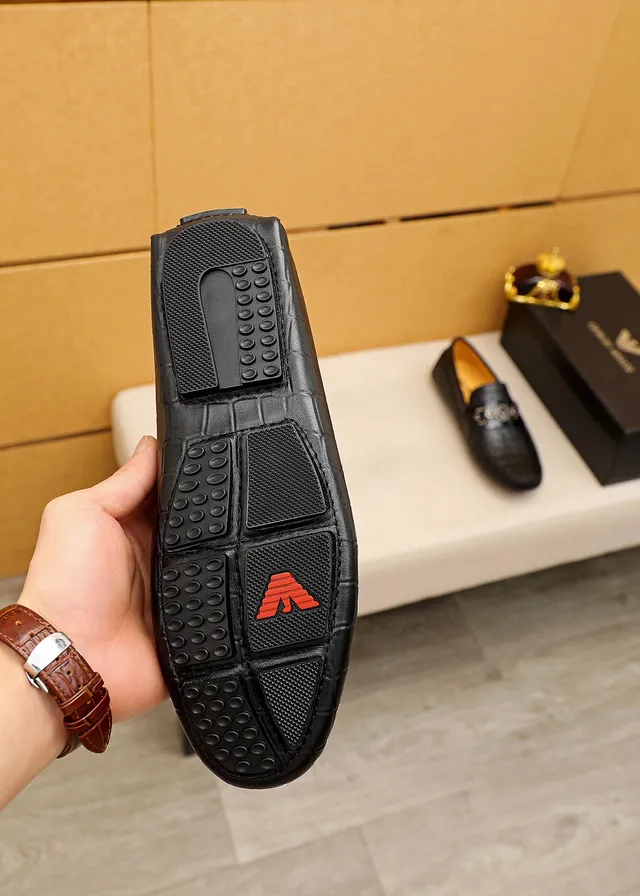 Giorgio Armani Black Beige Crocodile-Embossed Leather Metal Eagle-Buckle Hardware Loafer