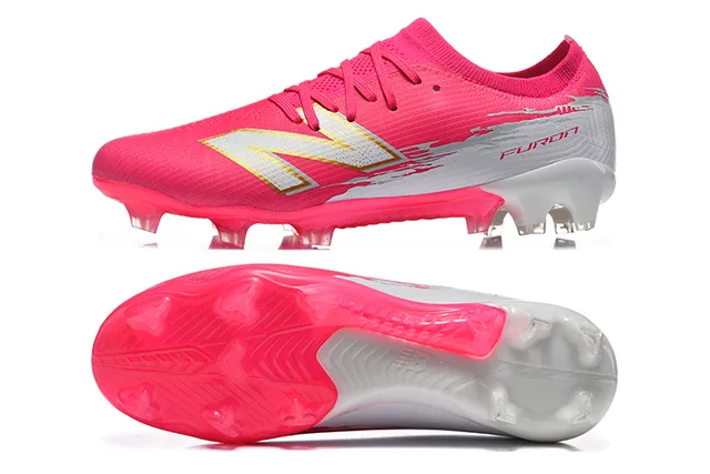 New Balance Furon Pink White Knit Upper Molded Conical Studs Firm-Ground Soccer Shoes