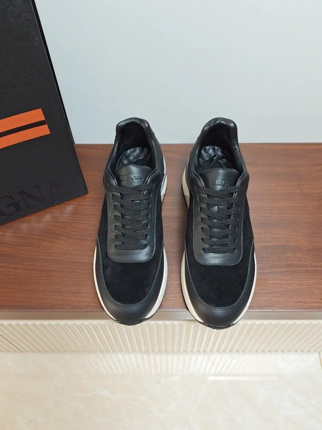 Zegna Black Suede and Leather Low-Top Lifestyle Sneaker