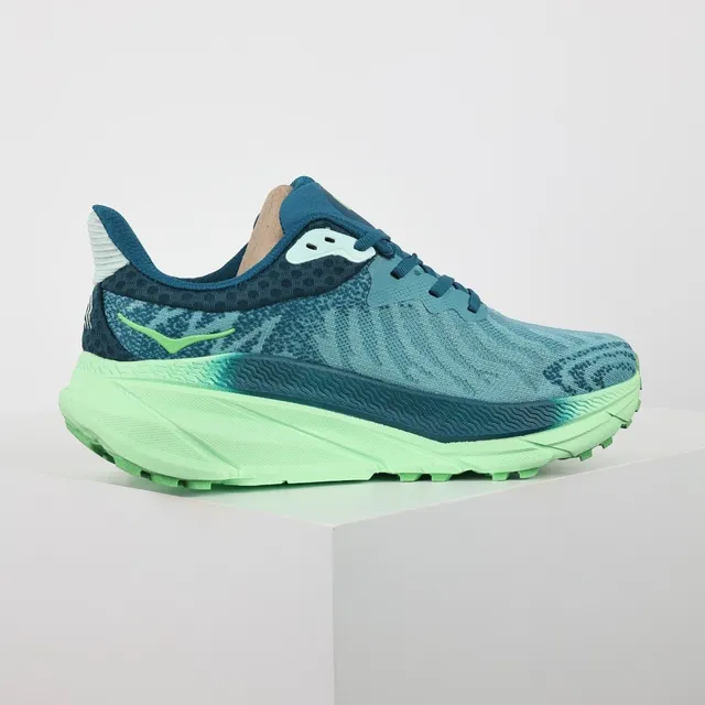 Hoka Blue Green Maximalist Cushioning Engineered Knit Upper Running Shoes