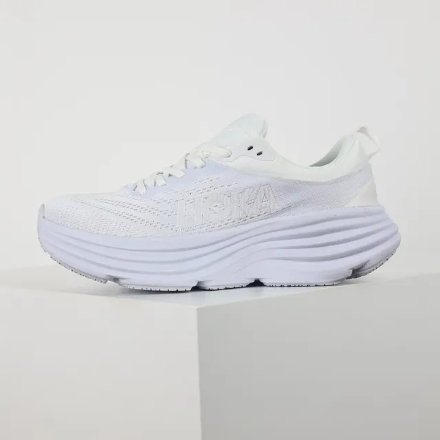Hoka White Green Engineered Mesh Upper Multi-Layered Ridged Midsole Running Shoes