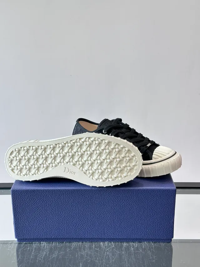 Dior Black White Monogrammed Textile Upper Suede Panel Lifestyle Sneakers