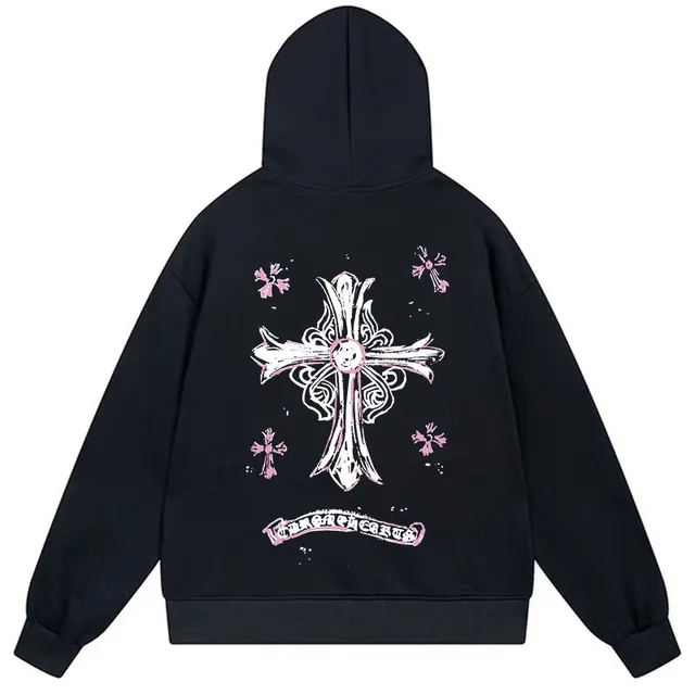 Black Pink Oversized Fit Embroidered Circular Logo Hoodie