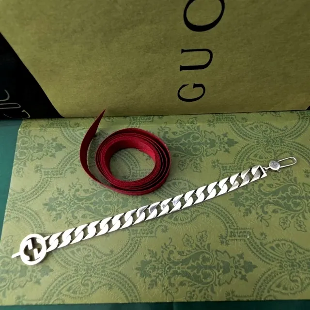Gucci Gold Silver Chunky Curb-Link Chain Interlocking G Buckle Leather Belt