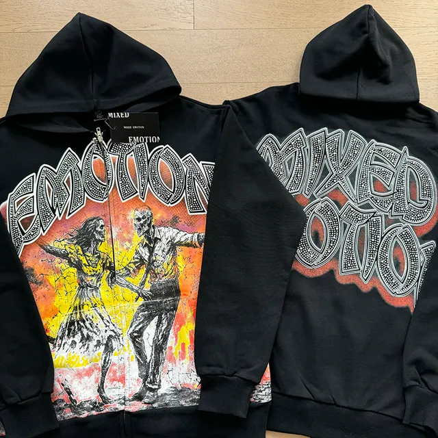 Black Graphic-Print Zip-Up Hoodie and Side-Print Jogger Tracksuit