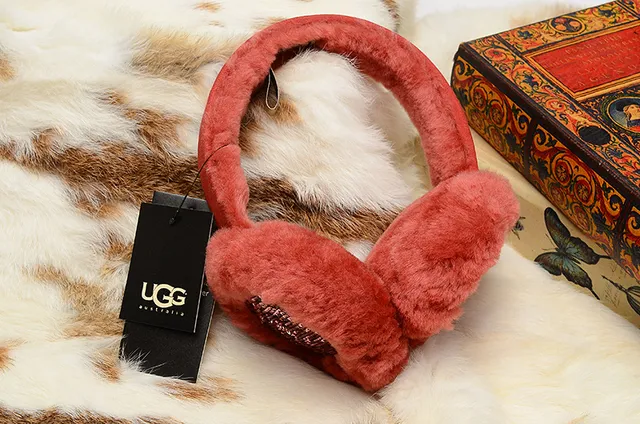 UGG Classic Red Purple Plush Shearling-Lined Rounded Ear Cups Beanie