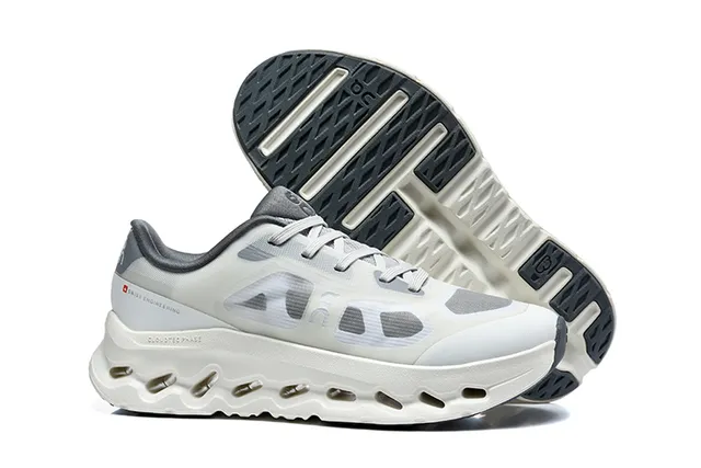 On Black White Engineered Mesh Upper Open Hexagonal CloudTec Pods Running Shoes