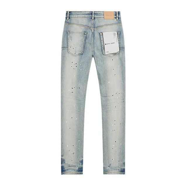 Purple Brand Light-Wash Paint-Splatter Distressed Slim-Fit Jeans