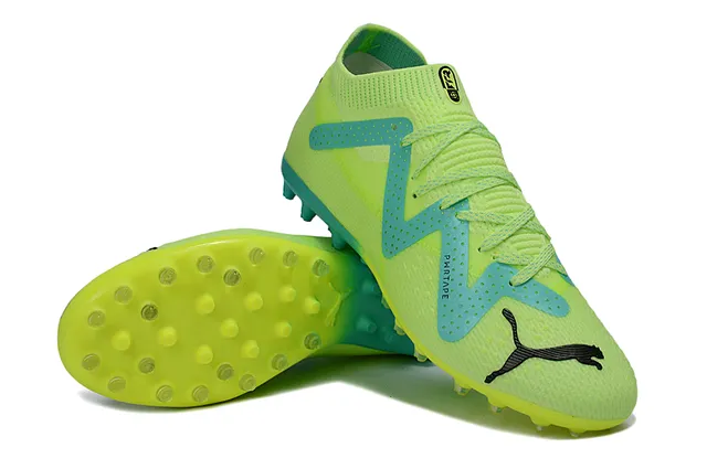 Puma Green Blue Knit Upper W-Formstrip Overlay Turf Soccer Shoes