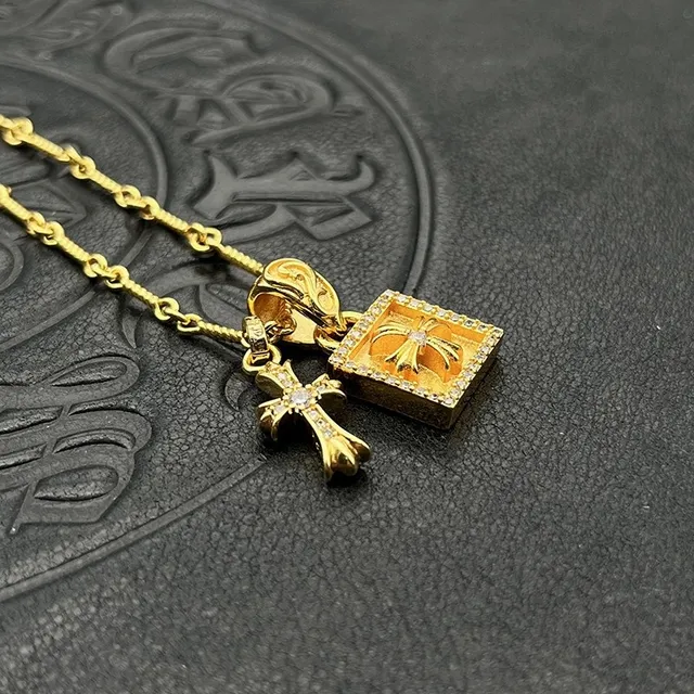 Chrome Hearts Cross and Pavé Square Dual Pendant Necklace