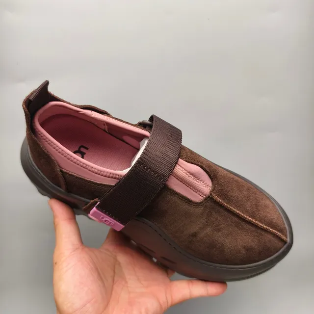 UGG Tasman Brown Pink Suede Upper Adjustable Strap Closure Mary Jane Shoes