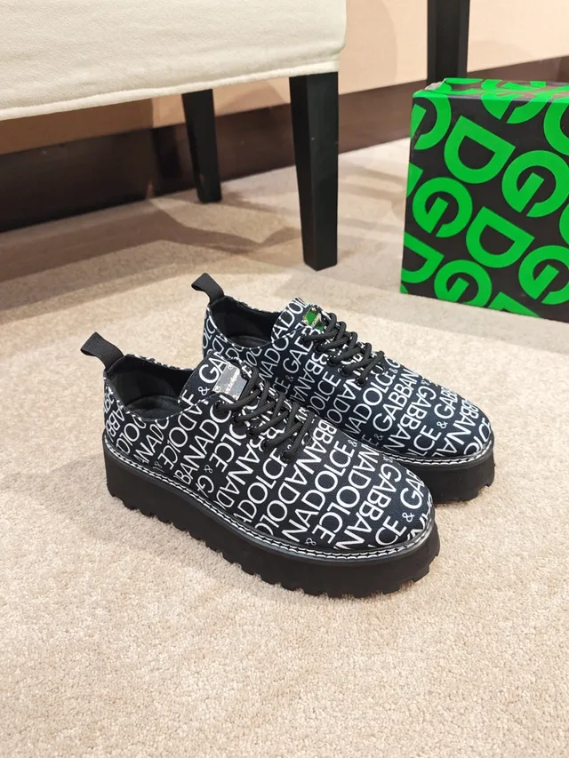 Dolce & Gabbana Platform Sneakers Black White Logo-Print Canvas Sole Chunky Sneakers