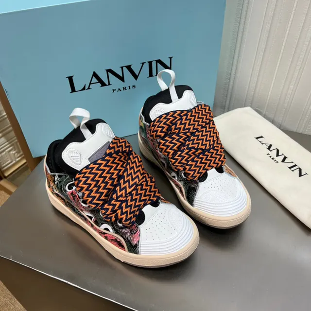 Lanvin Multicolor White Layered Mixed-Material Upper Snakeskin-Print Side Panels Sneakers