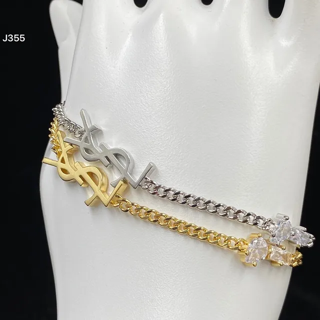 Saint Laurent Monogram Chain Silver Gold Charm Bracelet