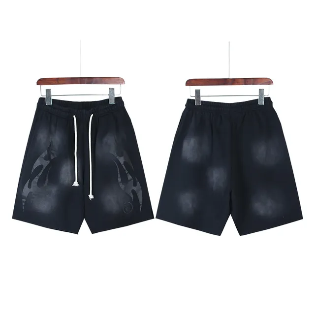 Black Gradient Flame Graphic Drawstring Waist Shorts