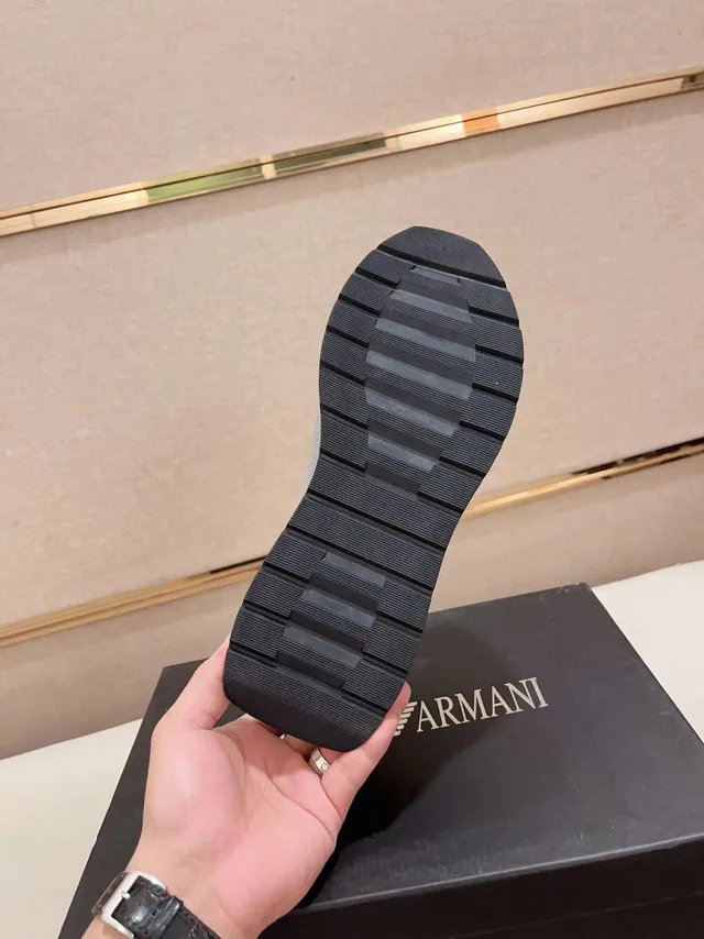 Armani Exchange Navy Blue Ribbed Knit and Suede Lifestyle Sneaker