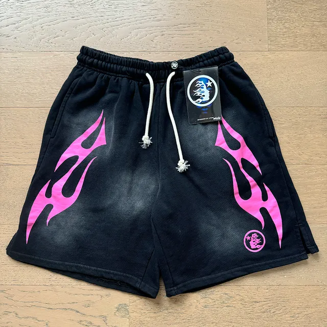 Black Gradient Flame Graphic Drawstring Waist Shorts