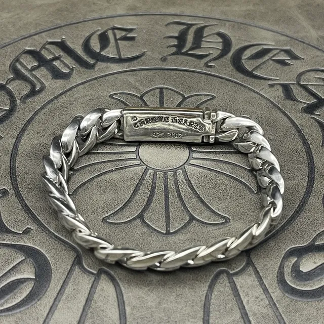 Chrome Hearts Curb Chain Bracelet Silver Heavy Floral Cross Motif Bracelets