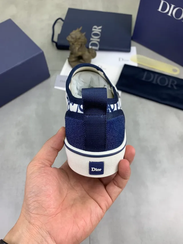 Dior Navy White Monogram-Print Slip-On Canvas Shoes