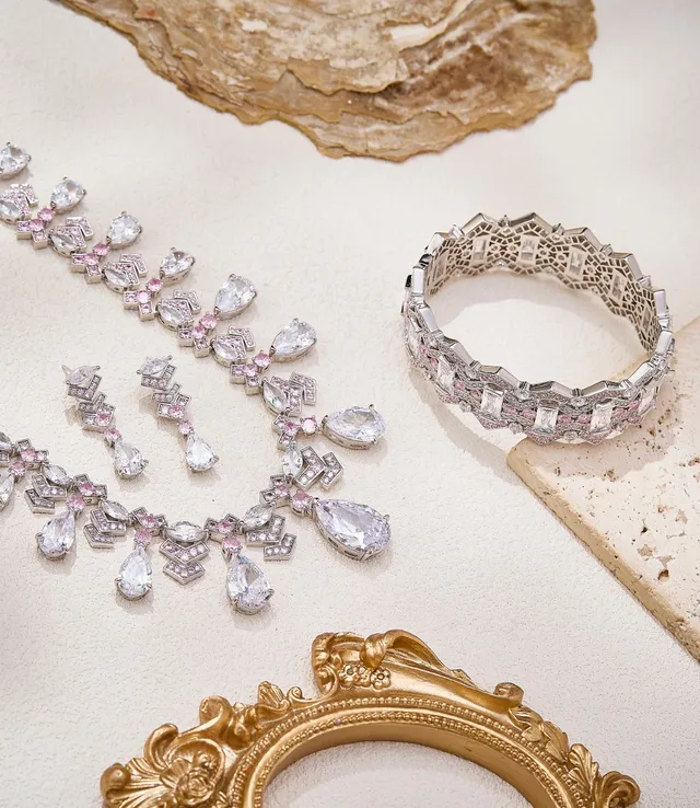 Pink Gemstone and Pavé Diamond Fringe Necklace