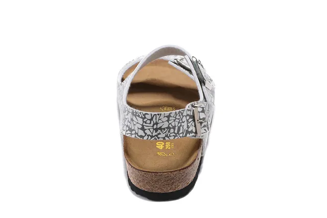 Birkenstock White Gray Two-Strap Buckle-Fastened Casual Sandals