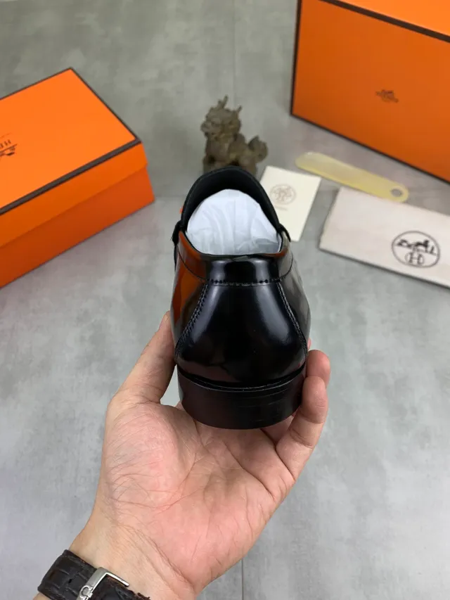 Hermès Oran Black Patent Leather Loafers