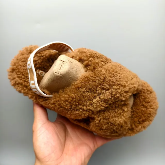 UGG Tasman Chestnut Brown Plush Shearling Cross-Strap Slippers