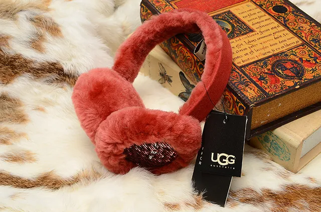 UGG Classic Red Purple Plush Shearling-Lined Rounded Ear Cups Beanie