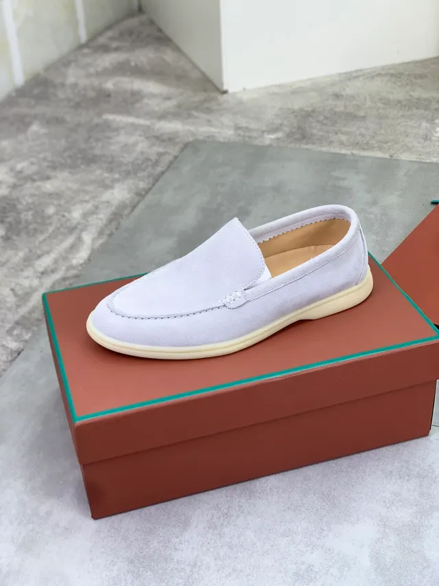 Loro Piana Tennis Walk Light Gray Suede Loafers