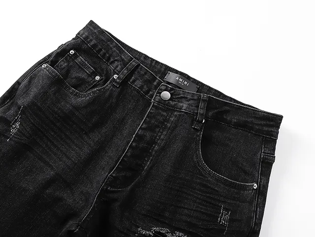 Distressed Slim-Fit Black Denim Jeans