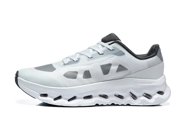 On Black White Engineered Mesh Upper Open Hexagonal CloudTec Pods Running Shoes