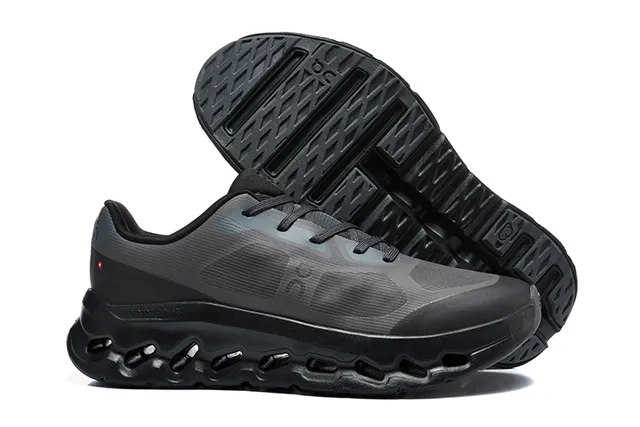 On Black White Engineered Mesh Upper Open Hexagonal CloudTec Pods Running Shoes