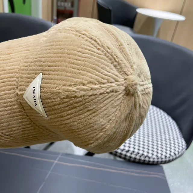 Beige Plush Corduroy Ear-Warming Headband Hat