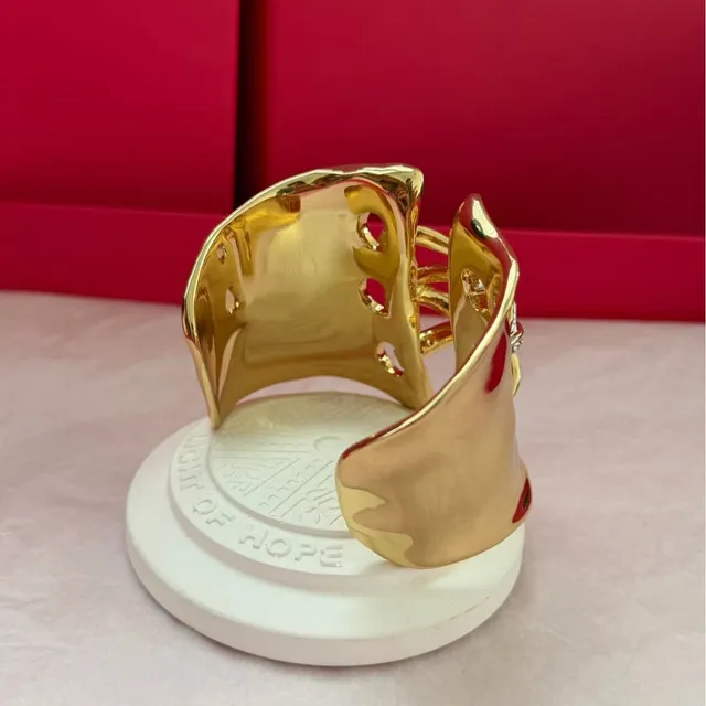 Gold-Tone Red Enamel Pavé Crystal Sculptural Openwork Ring