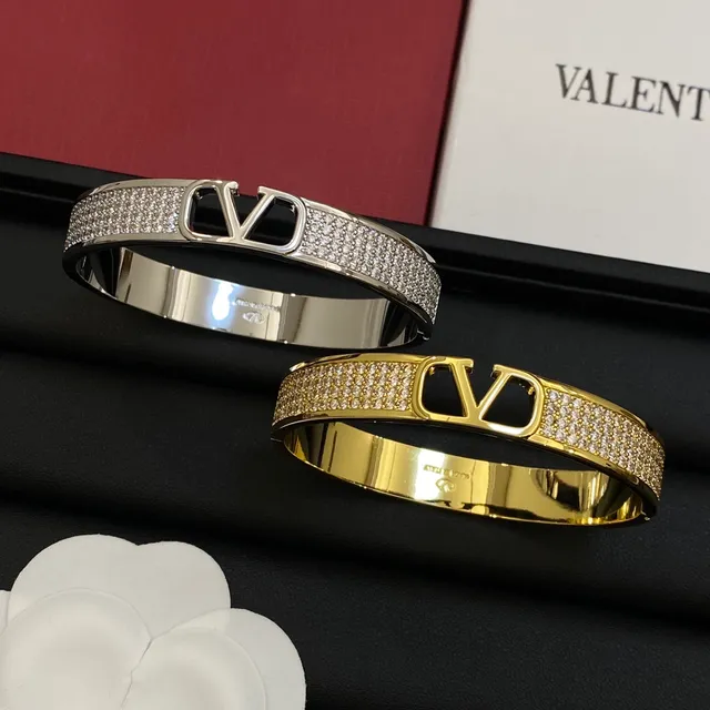 Valentino VLTN Pavé Crystal Open V Logo Bangle Bracelet