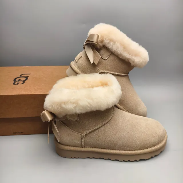 UGG Classic Mini Bow Beige Suede Ankle Boot