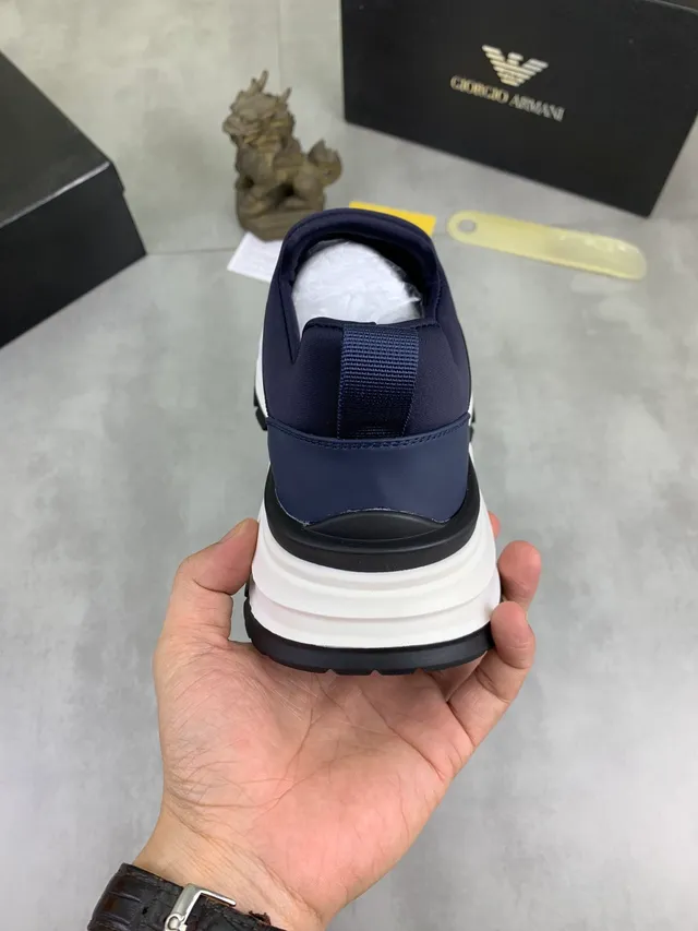 Giorgio Armani Navy White Slip-On Elasticated Collar Lifestyle Sneakers