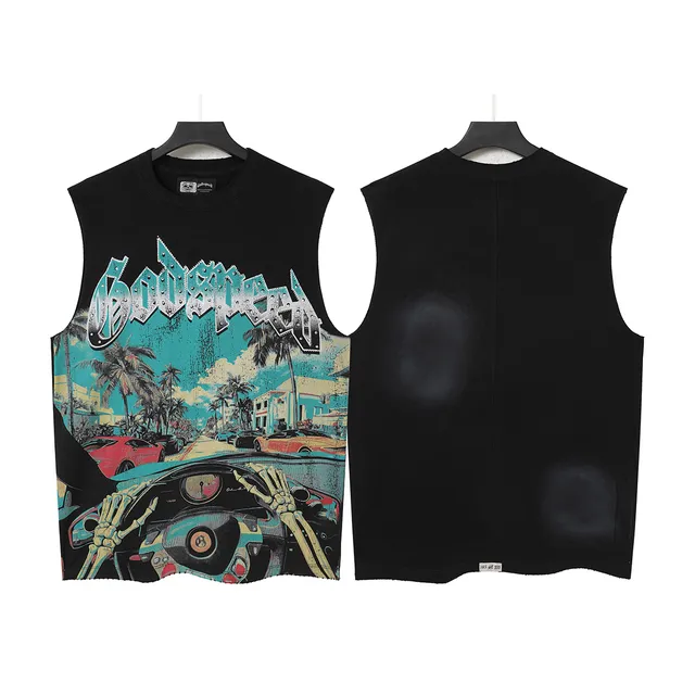 Black Graphic-Print Sleeveless Vest Top